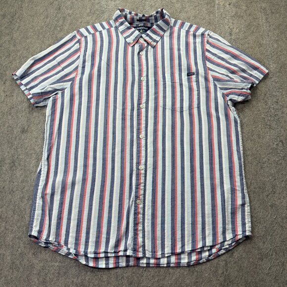 Chubbies Button-Down Shirt Men L Blue Red Striped Friday Short Sleeve - Picture 2 of 12